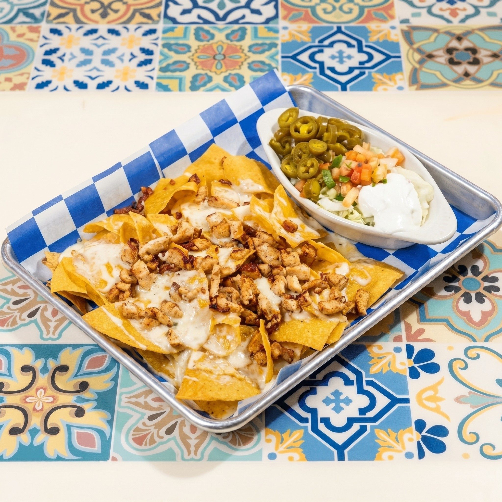 Shredded Chicken Nachos.