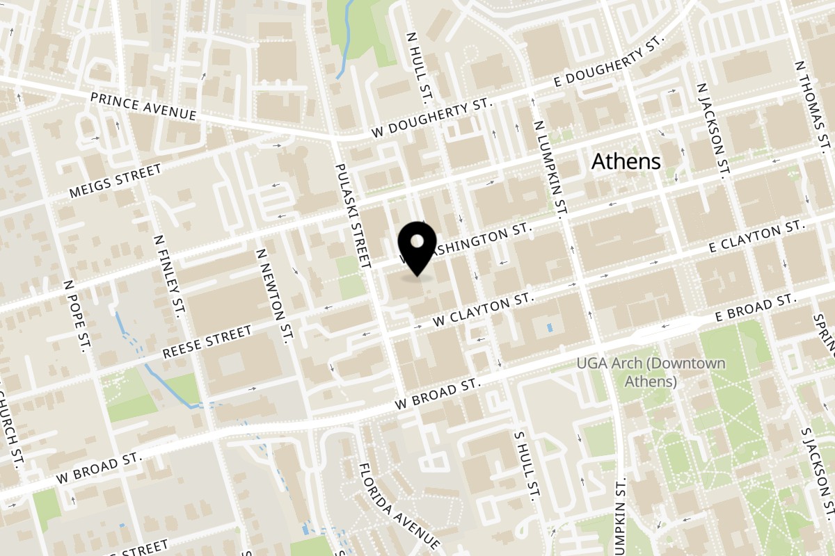 Map showing the location of Señor Birds Athens on 255 W Washington St in Athens